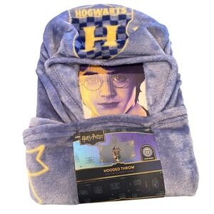 Harry Potter Hogwarts Hooded Throw Blanket Blue 40 x 60 Plush Cozy Gift NWT